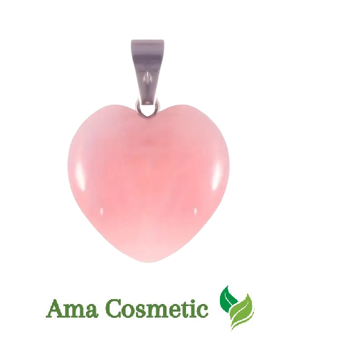 قلادة حجر الكوارتز الوردي الطبيعي بشكل قلب